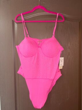 eye candy Bright Pink Rhinestone Bodysuit